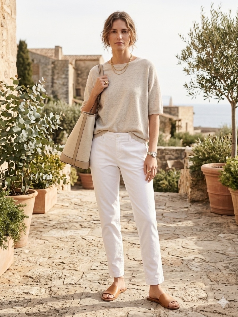 Vince Mid Rise Cotton Chino Preppy Minimalist Costal White Pants Size 4.